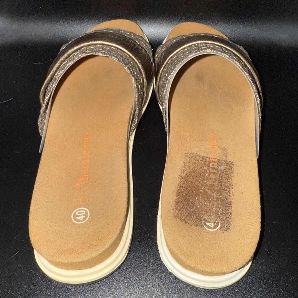bernie mev. Metallic Bronze and Tan Slide Sandals - Picture 3 of 5